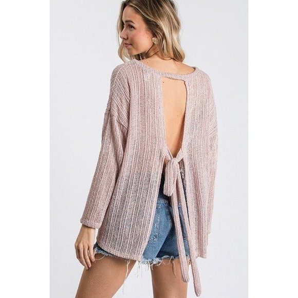 Open Back Detail Long Sleeve Top With Self Tie - Picture 4 of 5